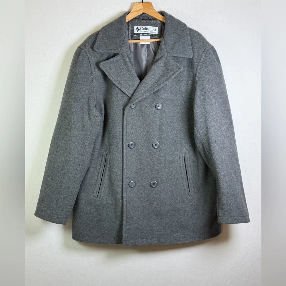 Columbia Men’s Heavy Peacoat Jacket Gray Classic Tailored Outerwear Sz L